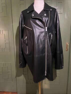 Anthropologie Black Leather Asymmetric Moto Jacket - 3/4 Length
